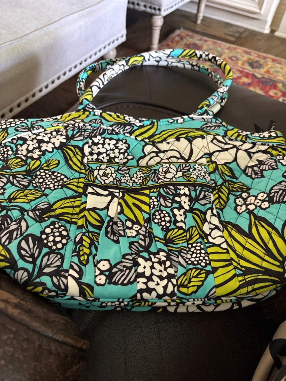 Vera Bradley Turquoise and Lime Floral Quilted Tote
